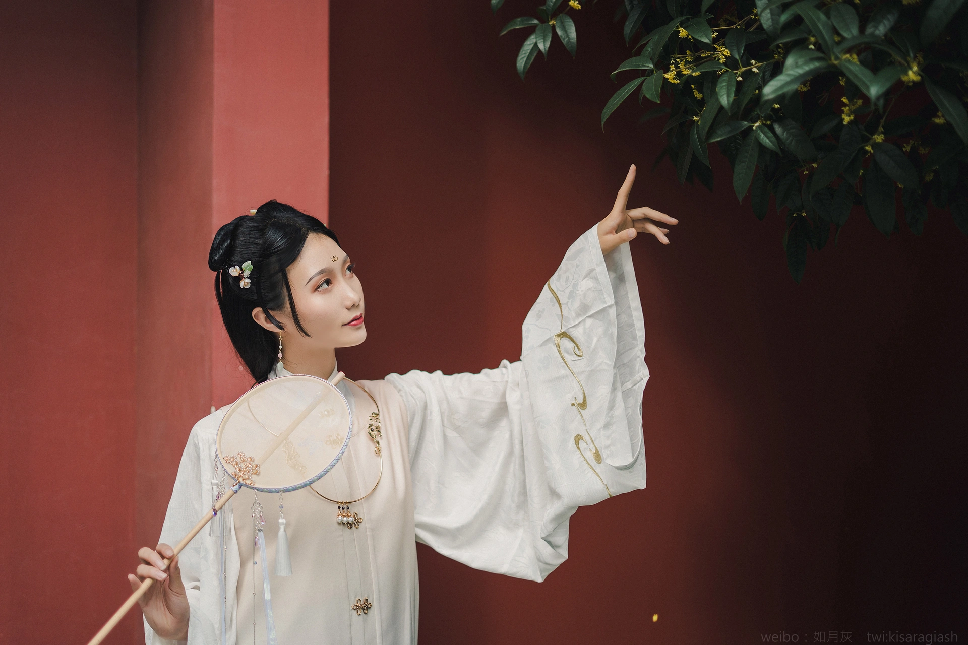 古寺红墙白衣汉服写真