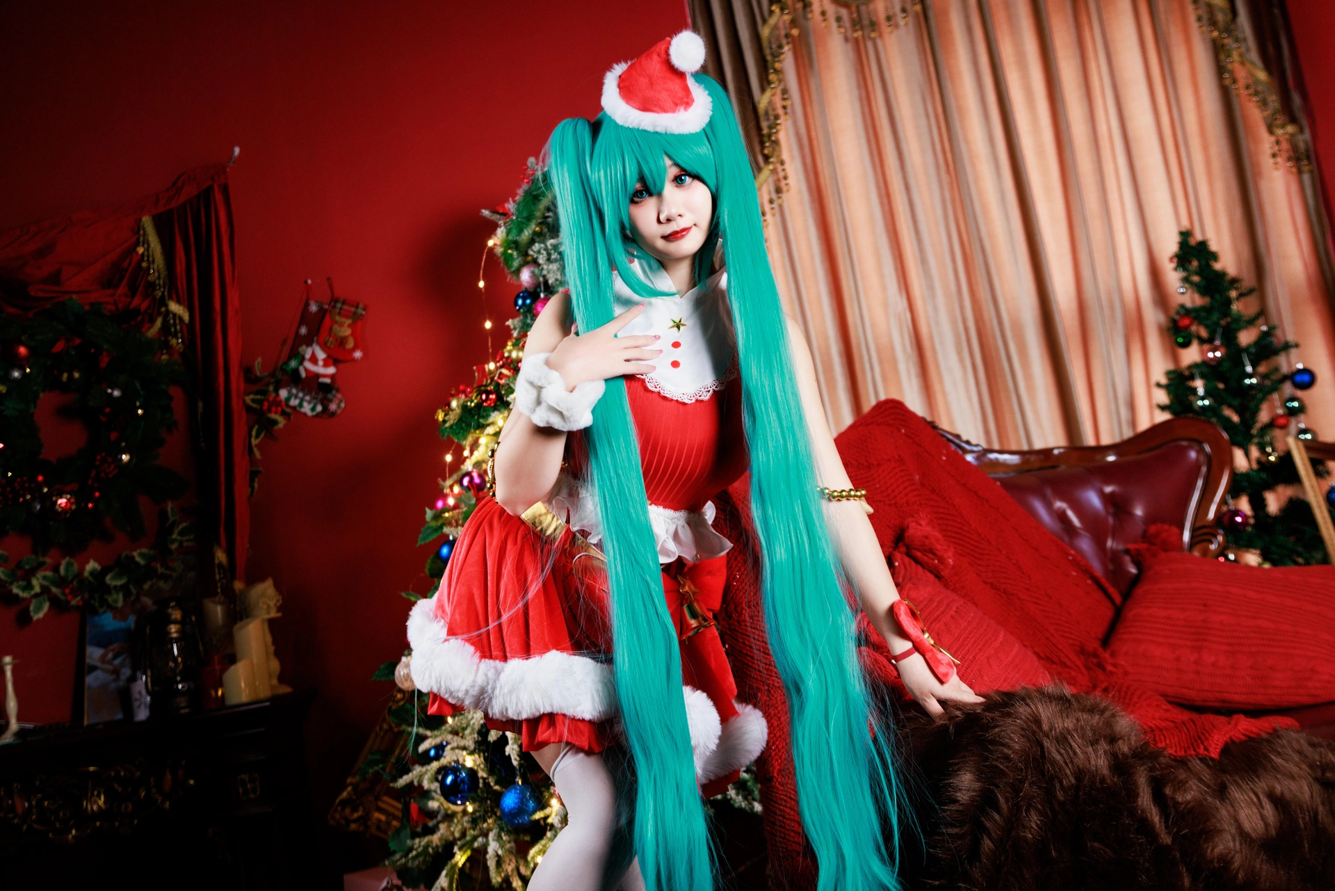 阿雪雪初音圣诞青色双马尾写真