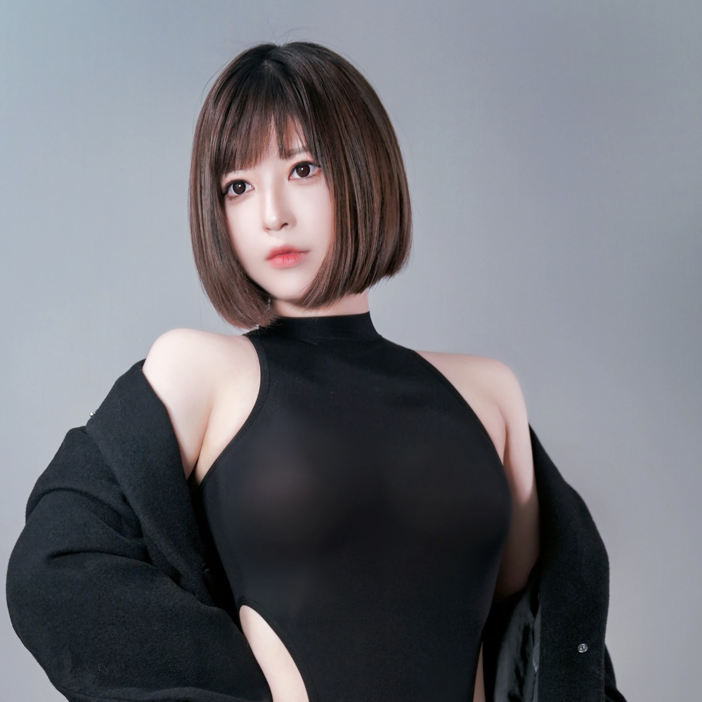 半半子《今日は黑 Vol.3》:黑色连体造型与镜面空间的冷调写真