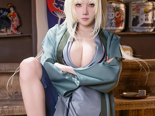 咬一口兔娘《火影忍者 纲手》:木质居酒屋里的金发COS